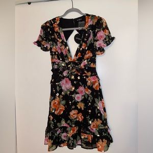 NBW NWT Black Floral Mini Dress with Open Back